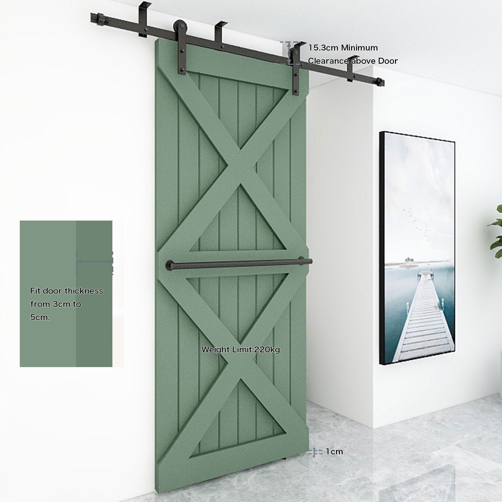 4FT-20FT Sliding Barn Door Hardware Kit Track Roller Closet Ceiling Mount Rail