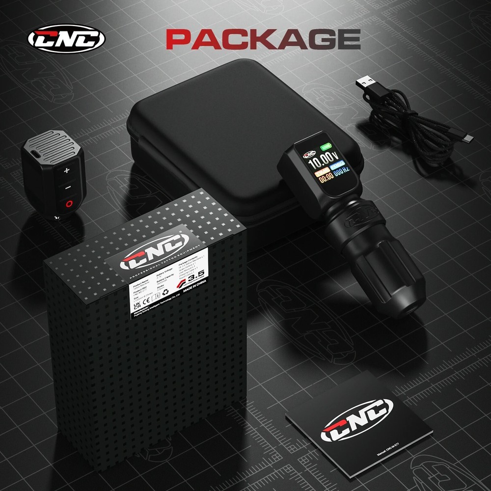CNC E77 Wireless Tattoo Machine Adjustable Stroke LED Screen 2 Batteries CASE