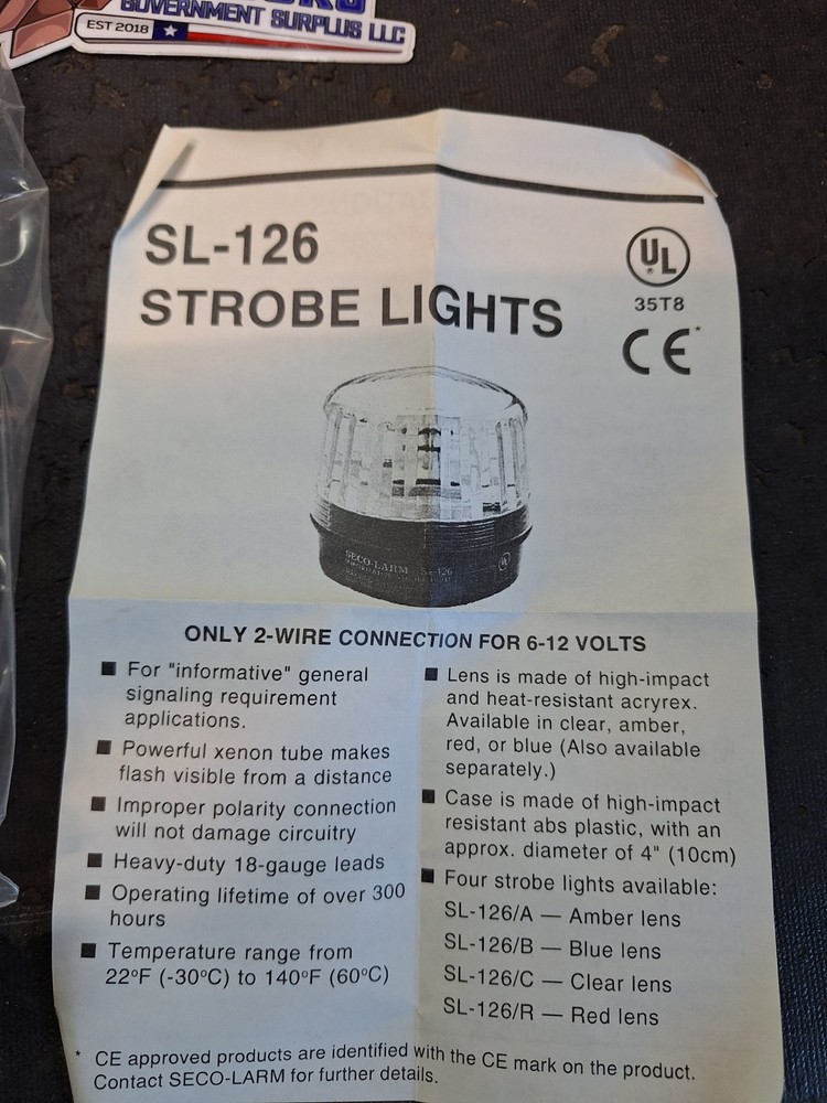 Seco Larm Informative Strobe Light CLEAR NEW