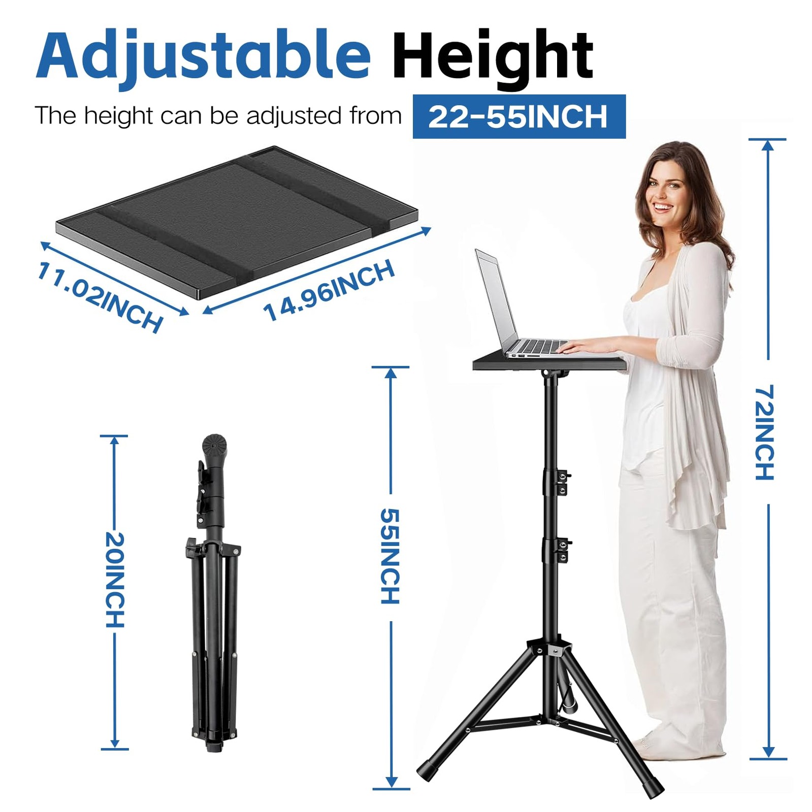 REHOSEUP Projector Stand 33LB Load Bearing & 22-55 Height Adjustable for