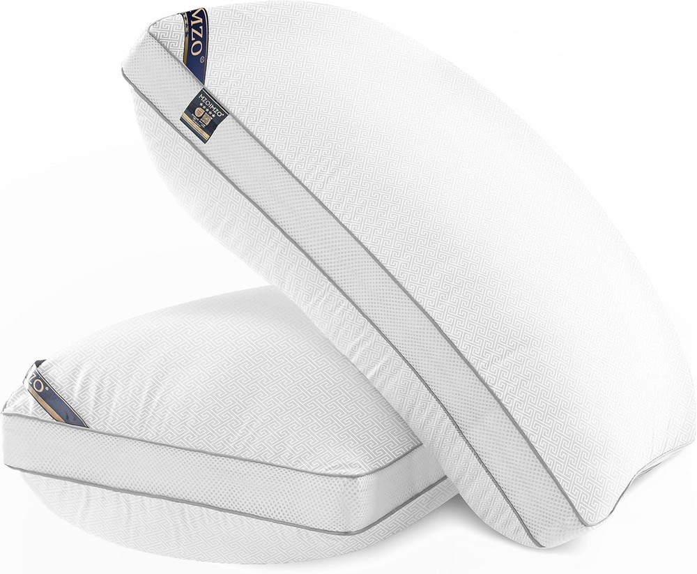 Comfortable Firm Gusseted Bed Pillows Set - Breathable Microfiber Cover (2-Pack)