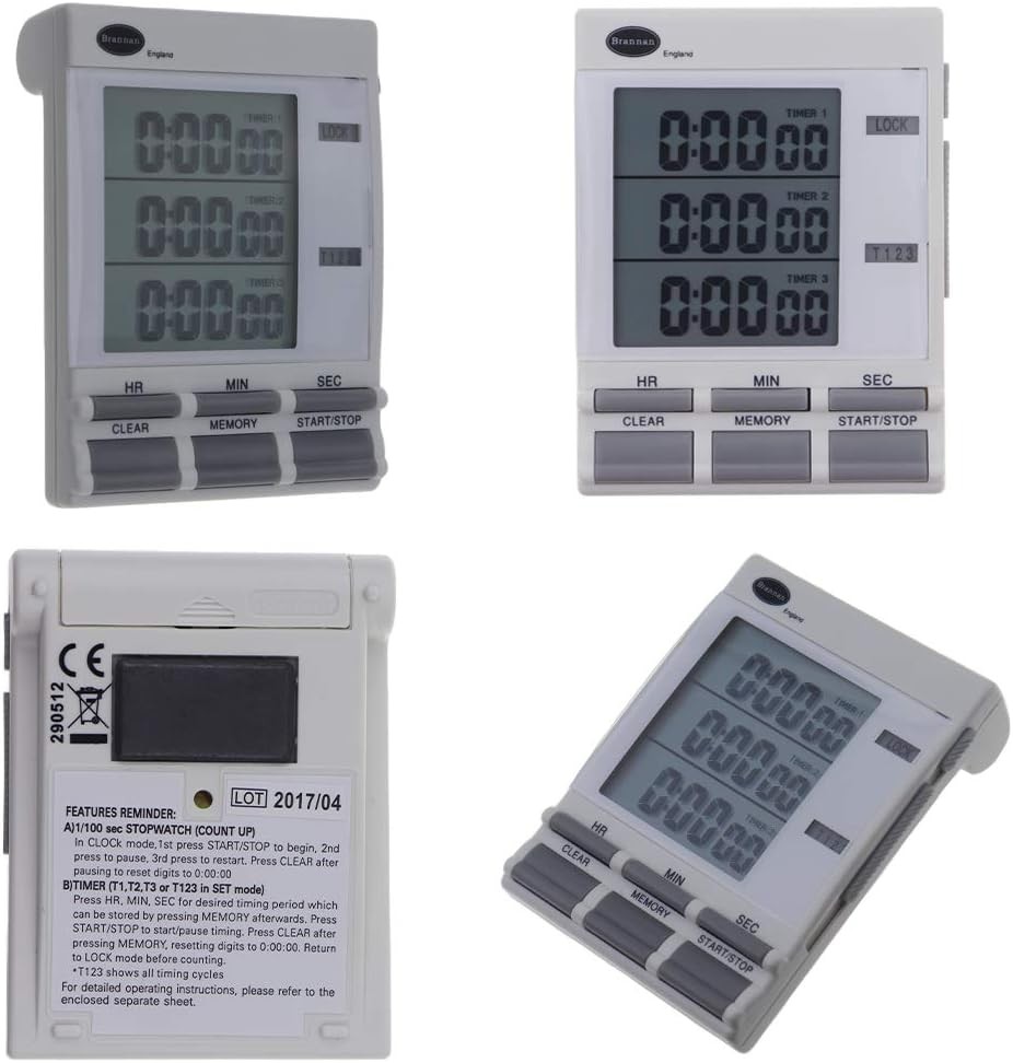 Brannan Digital Triple Kitchen Timer and Clock with Large LED Countdown Timer...