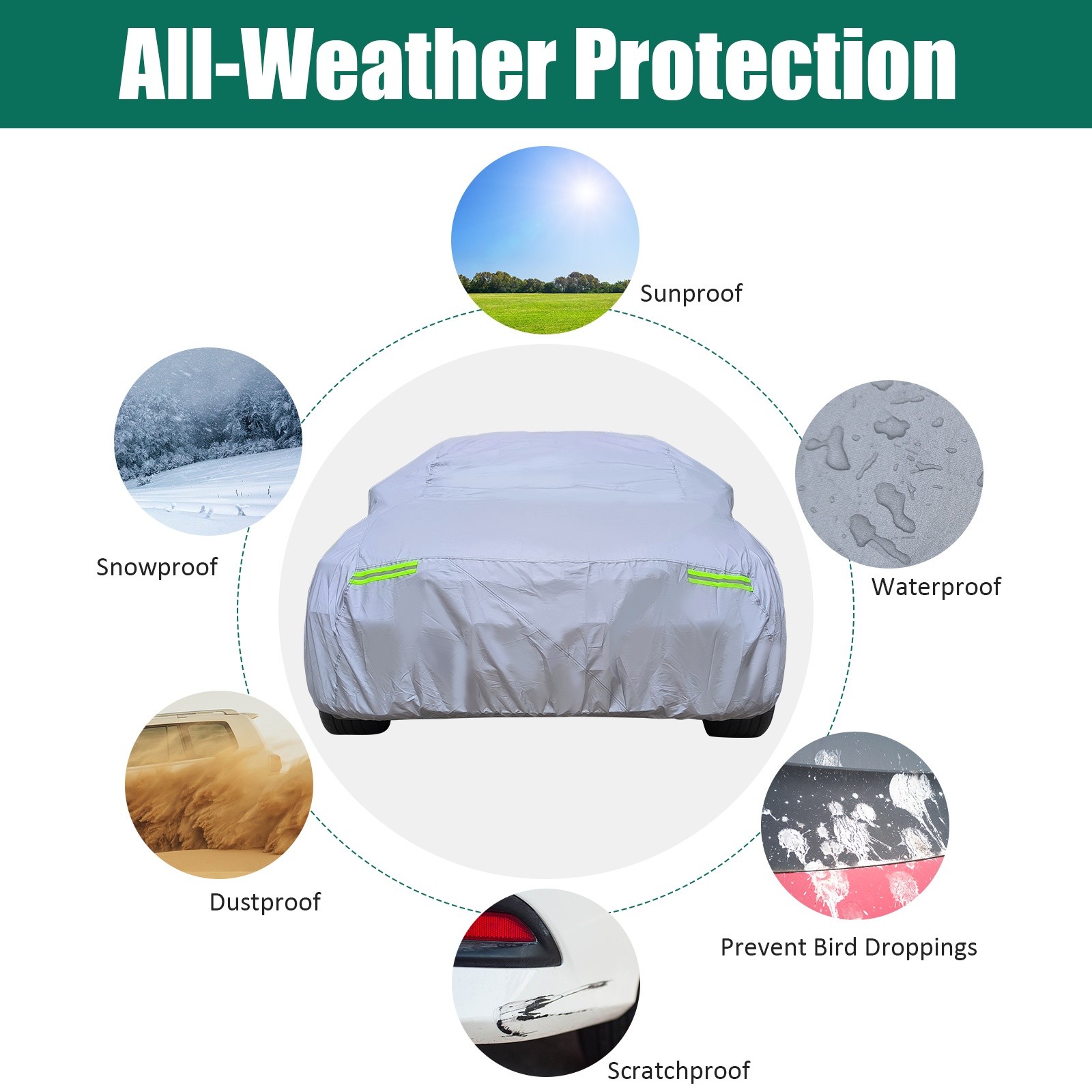 190"-200" Universal Car Cover Waterproof All Weather Protection Fit Sedan Length