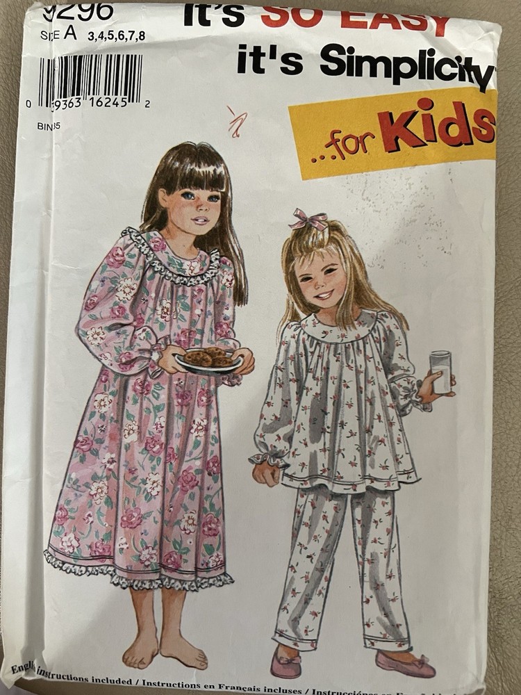 Simplicity # 9296 Sewing Patterns. Child’s PJ’s Size 3-8