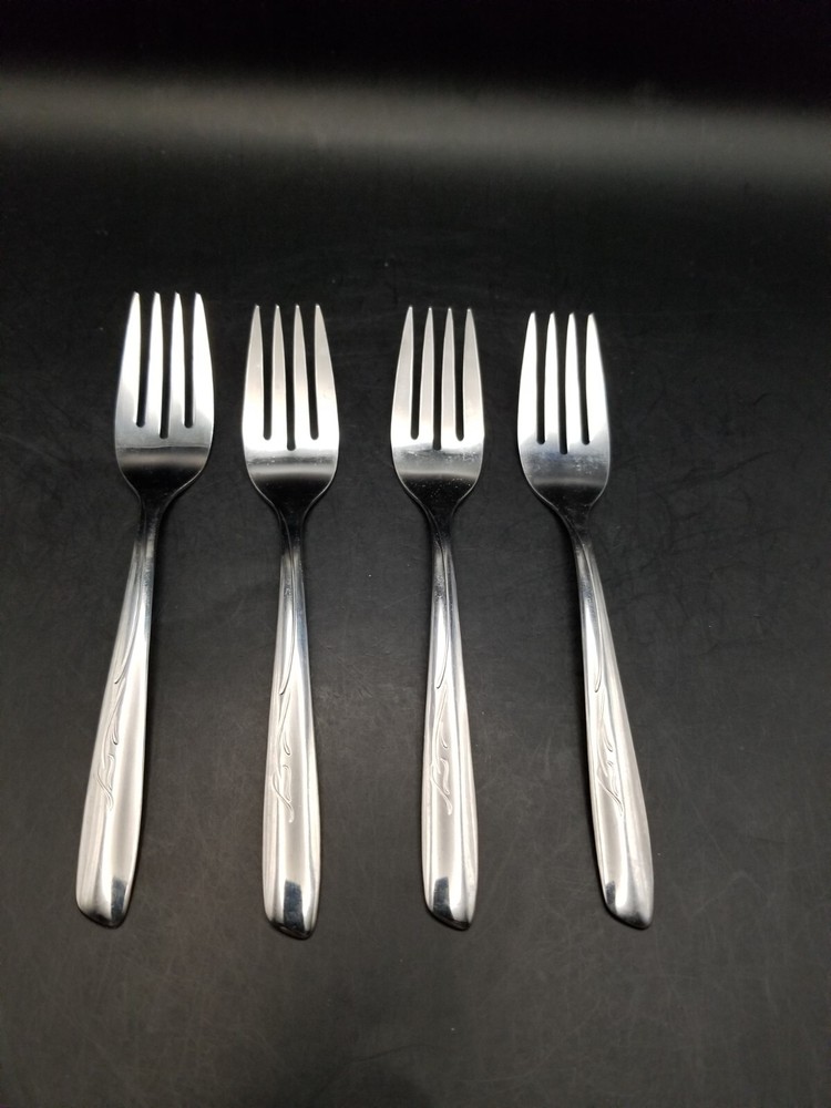 Vtg 4 MCM Onieda spring leaf silverware/ flatware salad forks