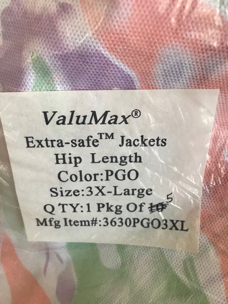 (5) VALUMAX Extra-Safe Hip Length Lab Jacket Multi-Print Size 3X-Large