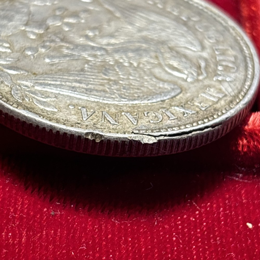 1901 Mo AM Mexico - Silver Peso Cap & Rays Error Planchette Lamination