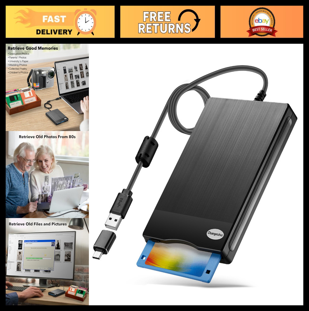 3.5" USB Floppy Disk Reader Drive for PC, Laptop & Notebook - External 3.5" Disk