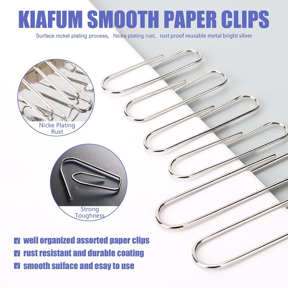 Assorted Paper Clips set 500 Pcs Silver Paperclips Large Medium S