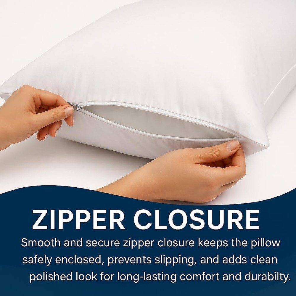 Cotton Stich Body Pillowcase 20x72 White Solid Zipper Closer 600 Thread Count...