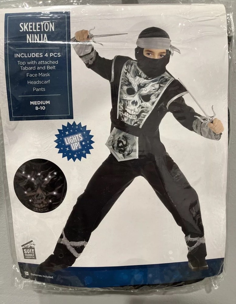 Child Light-Up Skeleton Ninja Costume Medium 8-10