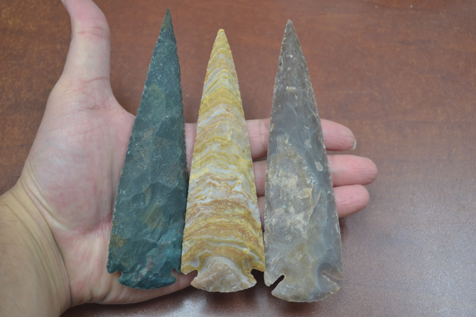 3 PCS ASSORT AGATE STONE SPEARHEAD ARROWHEAD POINT 5" - 5 1/2"
