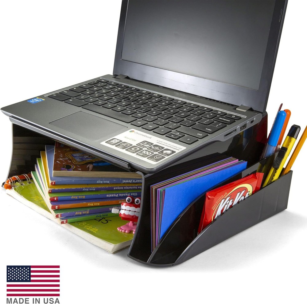 Officemate Telephone Stand, Laptop Black Plastic Computer Riser,