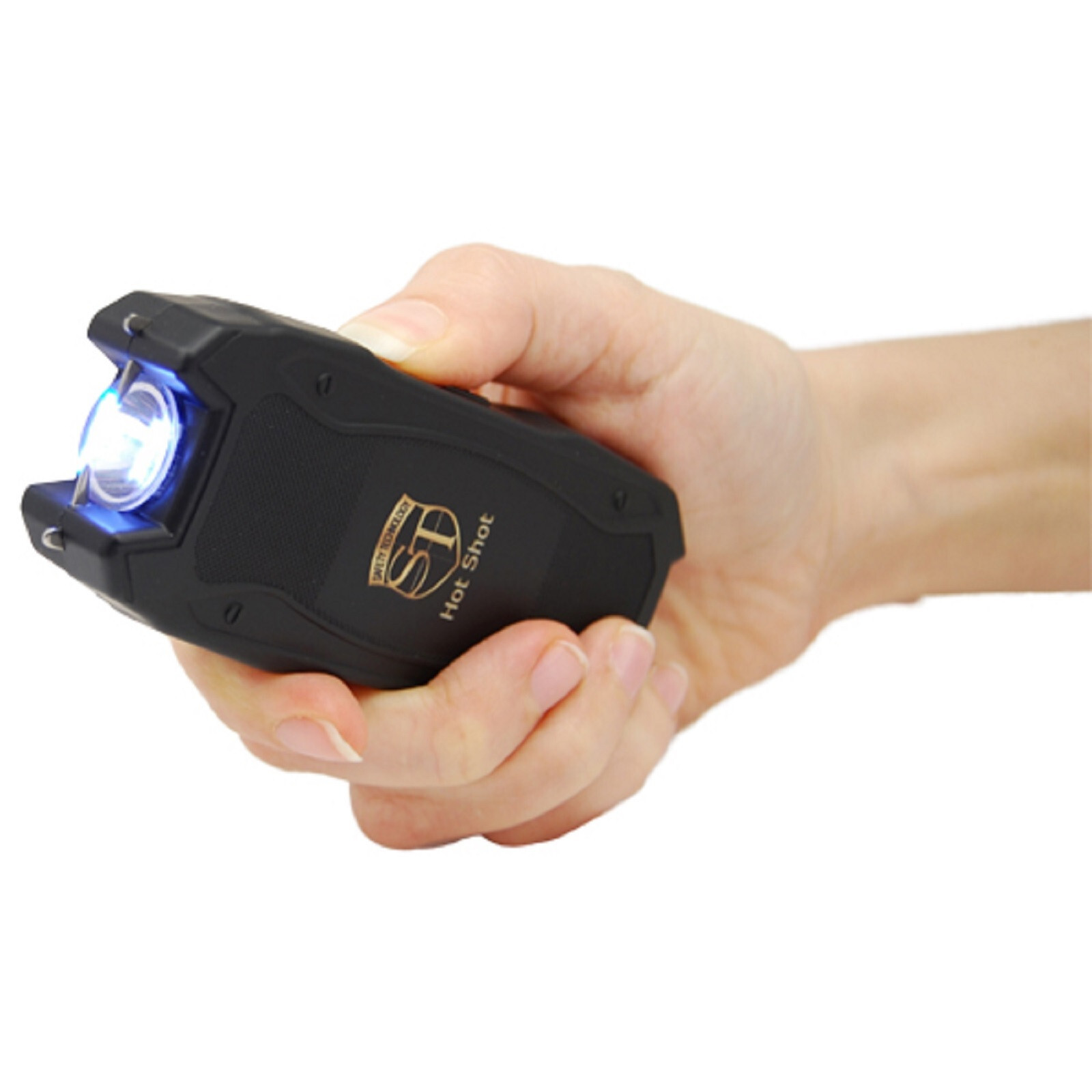 Hot Shot Stun Gun Black 90 Million volts Rechargeable Flashlight battery Meter