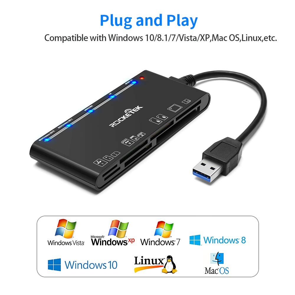 USB3.0 Multi-Card Reader, SD/TF/CF/Micro SD/XD/MS 7 in 1 Fast USB A, ST-A-CR7
