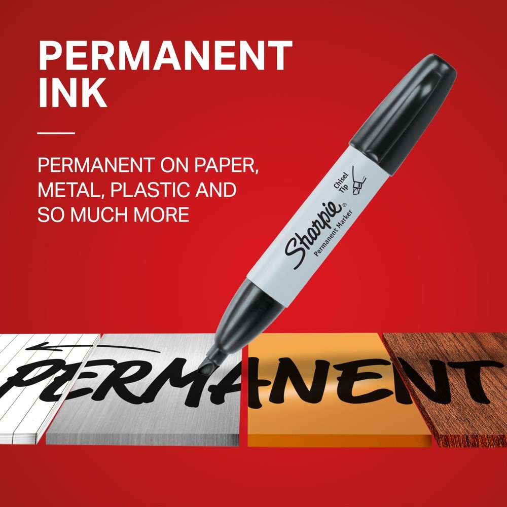 Permanent Markers, Chisel Tip, Red, 12 Count