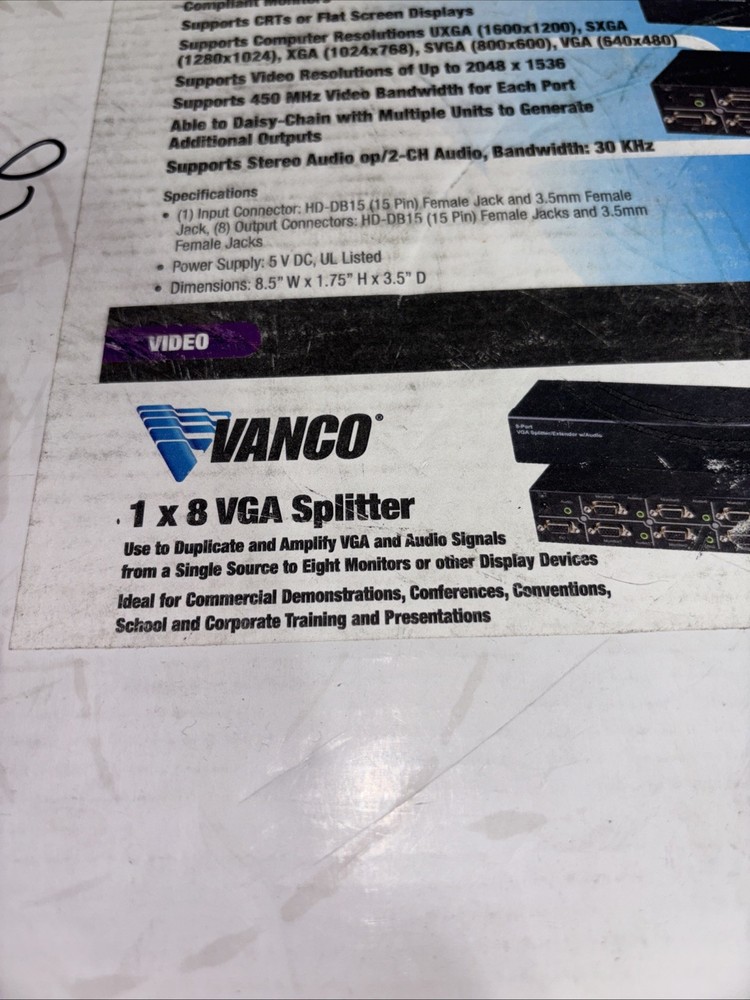 Vanco 1x8 VGA Splitter With Audio 280448
