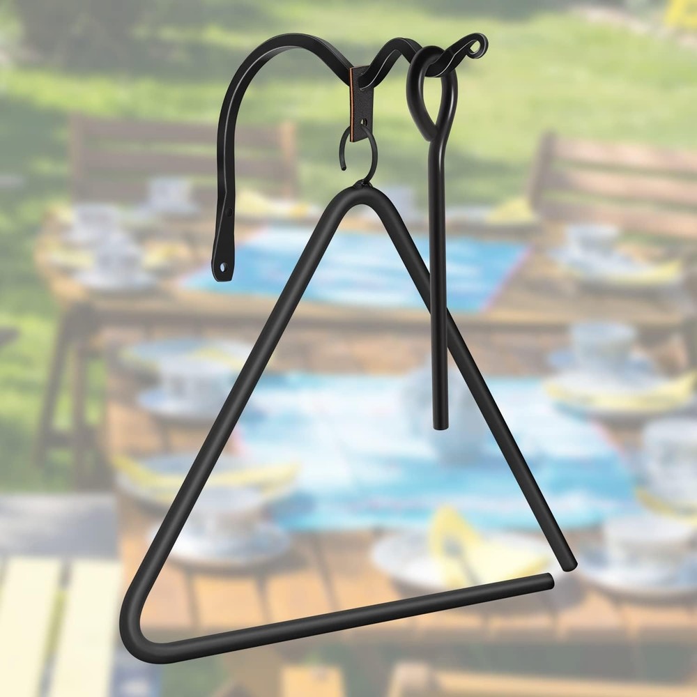 12'' Triangle Dinner Bell Cast Iron with Hanger & Call Striker Ringer...
