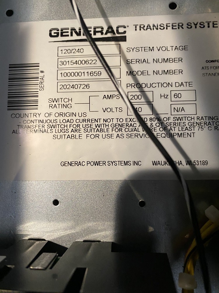 Generac 200 Amp Automatic Transfer Switch Single Phase 120/240 Volt