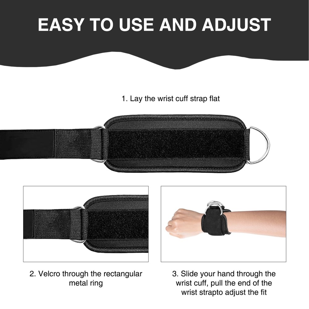 2 Pcs Wrist Cuffs Lifting Straps with D Rings for Cable Machine, Adjustable G...