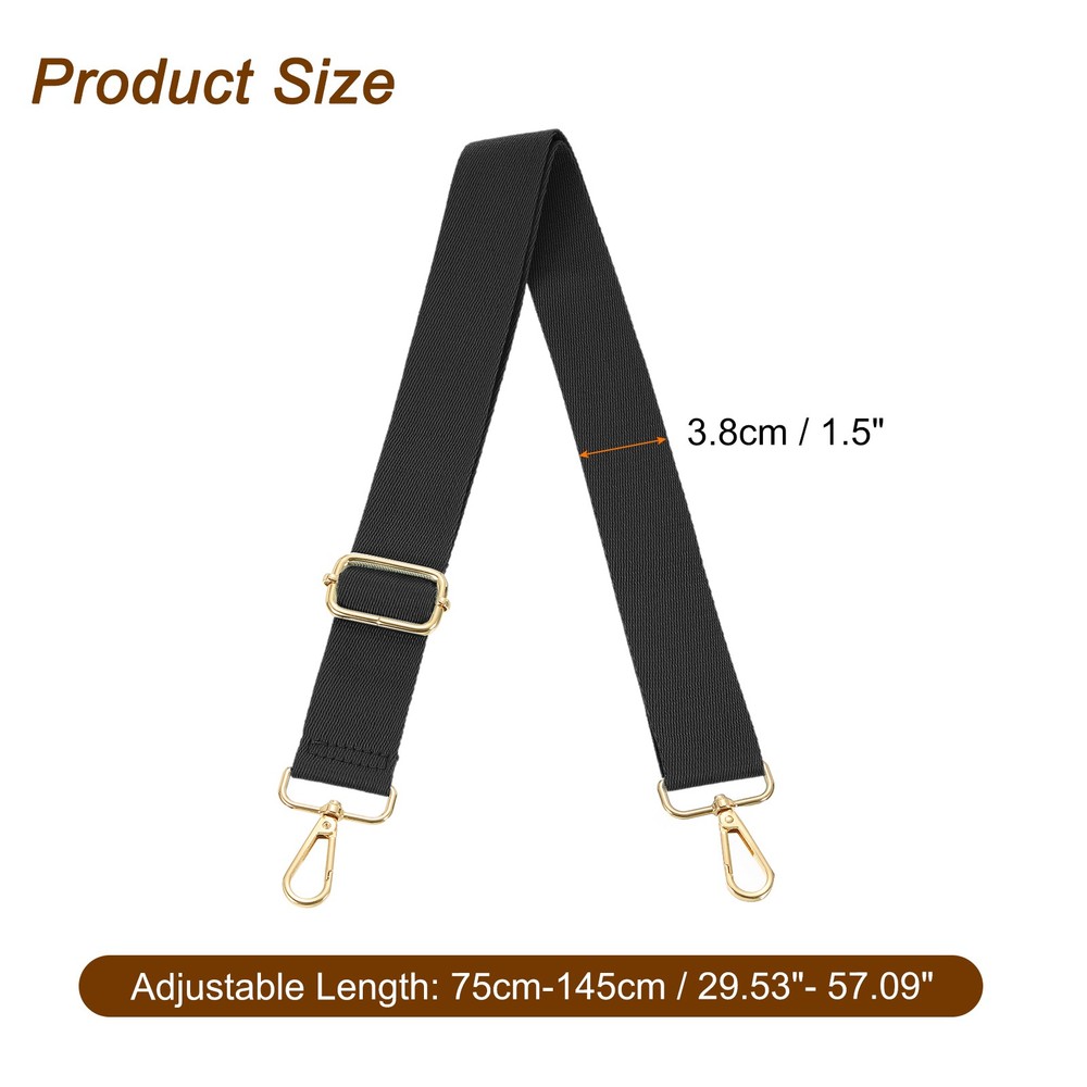 3.8cm Wide Shoulder Strap, Black, Light Gold Pull Core Buckle