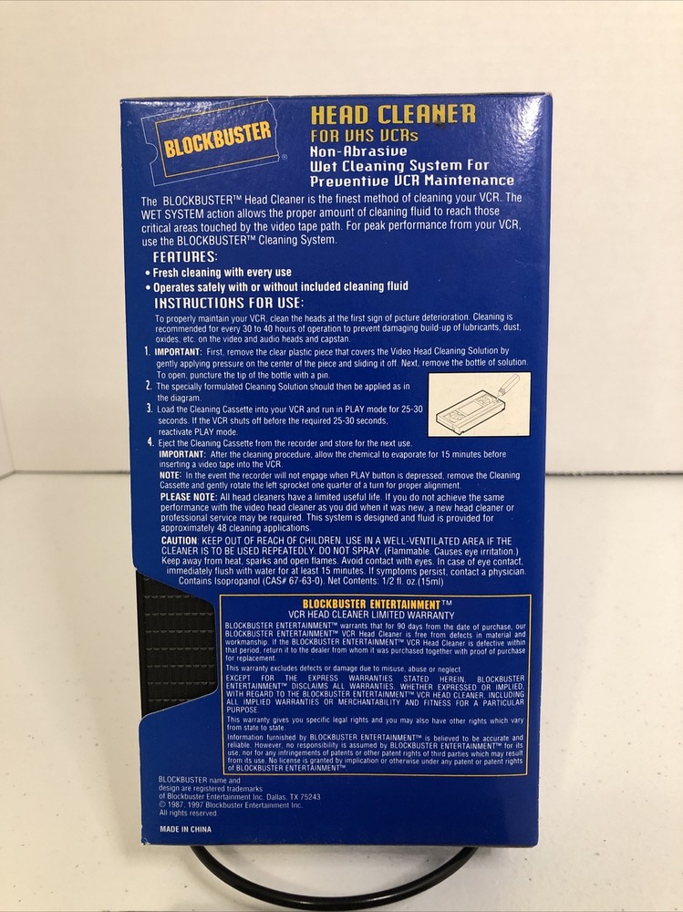 Blockbuster & Sentry VHS Head Cleaner – VCR Cleaning Accessory – No Solution