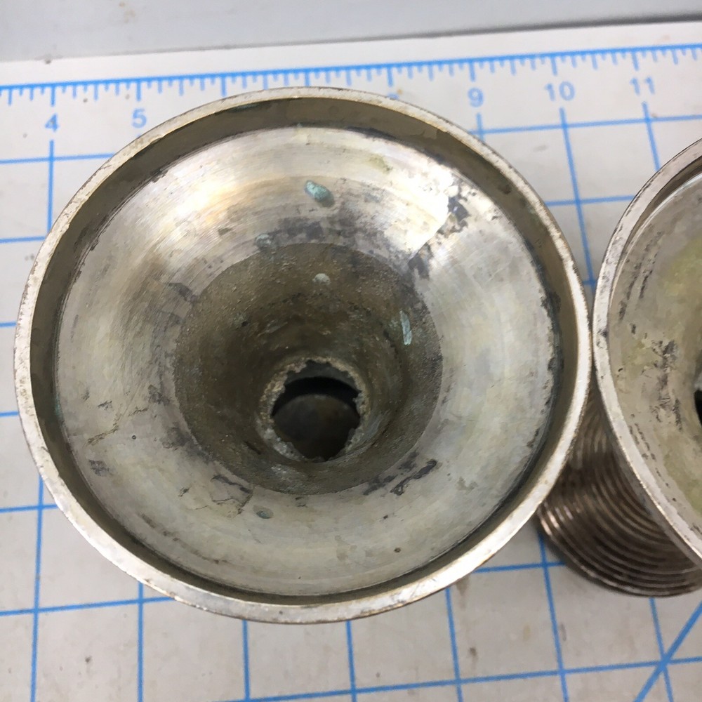 Unknown vintage candlesticks ribbed pair silver chrome Short 4” Tall