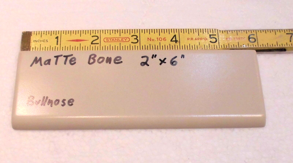 1 pc. Matte Bone - Almond: Ceramic Bullnose Tile 2” X 6” Flat-Surface Type, NEW