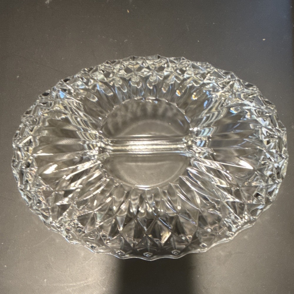 Clear Glass Oval Divided Dish Diamond Pattern ~29 cm Serveware