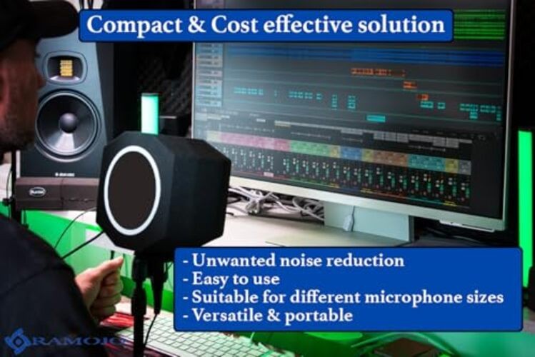 Microphone Isolation Shield with High-Density Foam – Adjustable Sound black