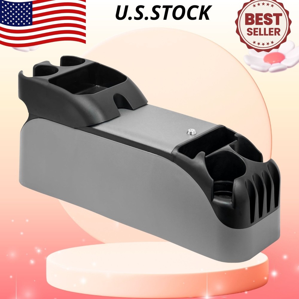 Universal SUV/Minivan Middle Console - Gray Storage Box with 4 Cup Holders