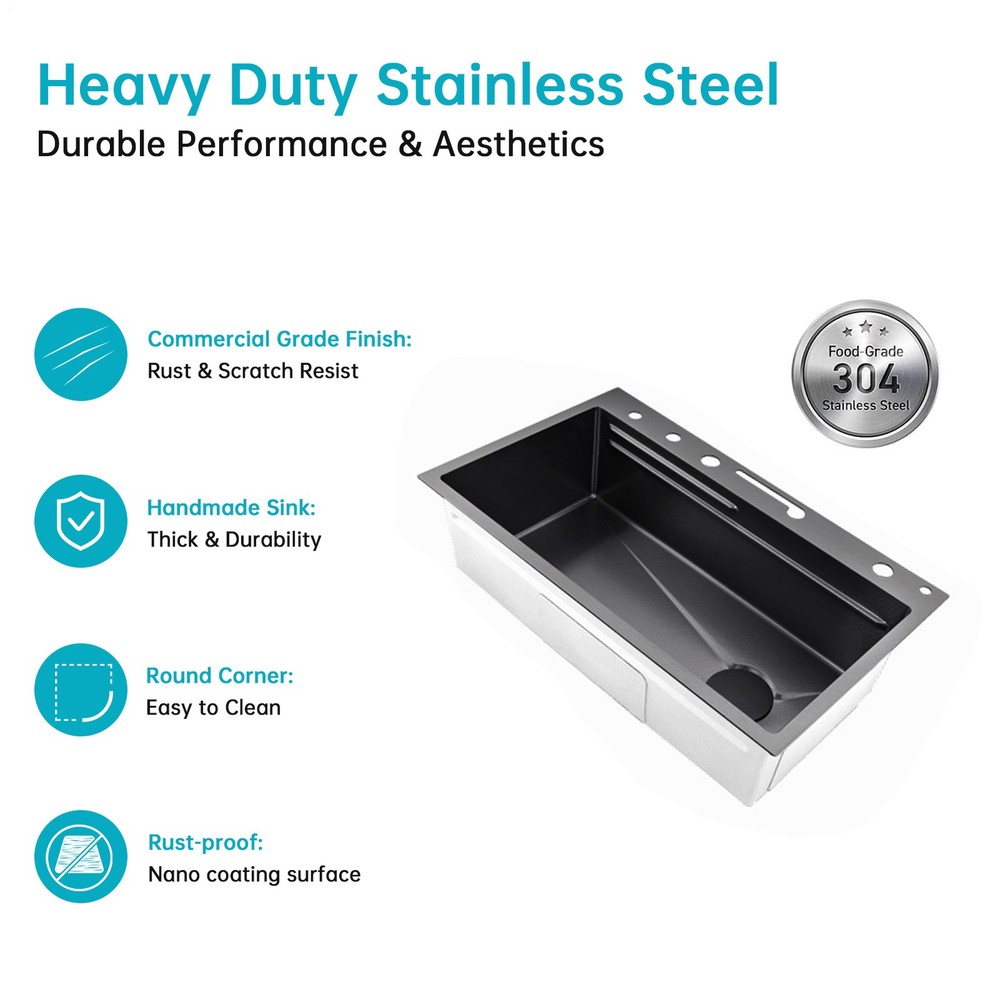 Drop in Undermount Kitchen Sink Single Bowl Stainless 30"