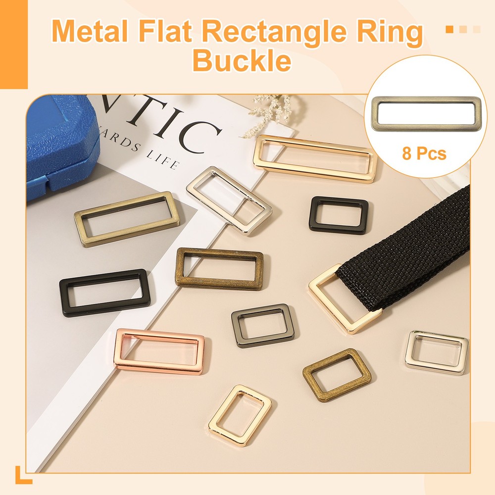 8pcs 2 Inch Metal Flat Rectangle Ring Buckle Brass