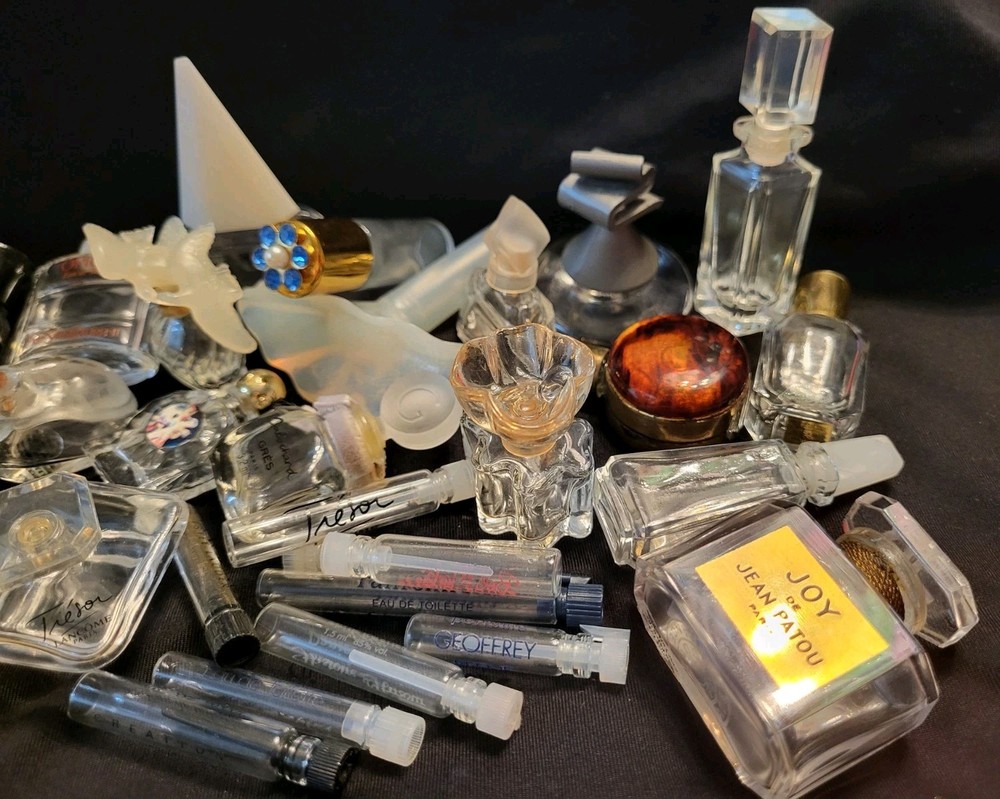 Large Lot 17 Empty Miniature Perfume Bottles and 10 Empty Sample Tubes