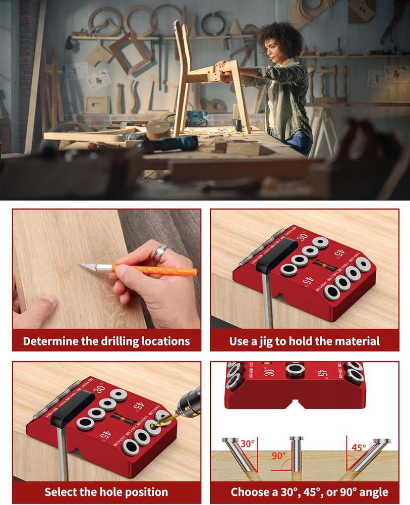 30 45 90 Degree Angle Drill Guide Jig for Hand Drill, Angle Drill Guide for Stra