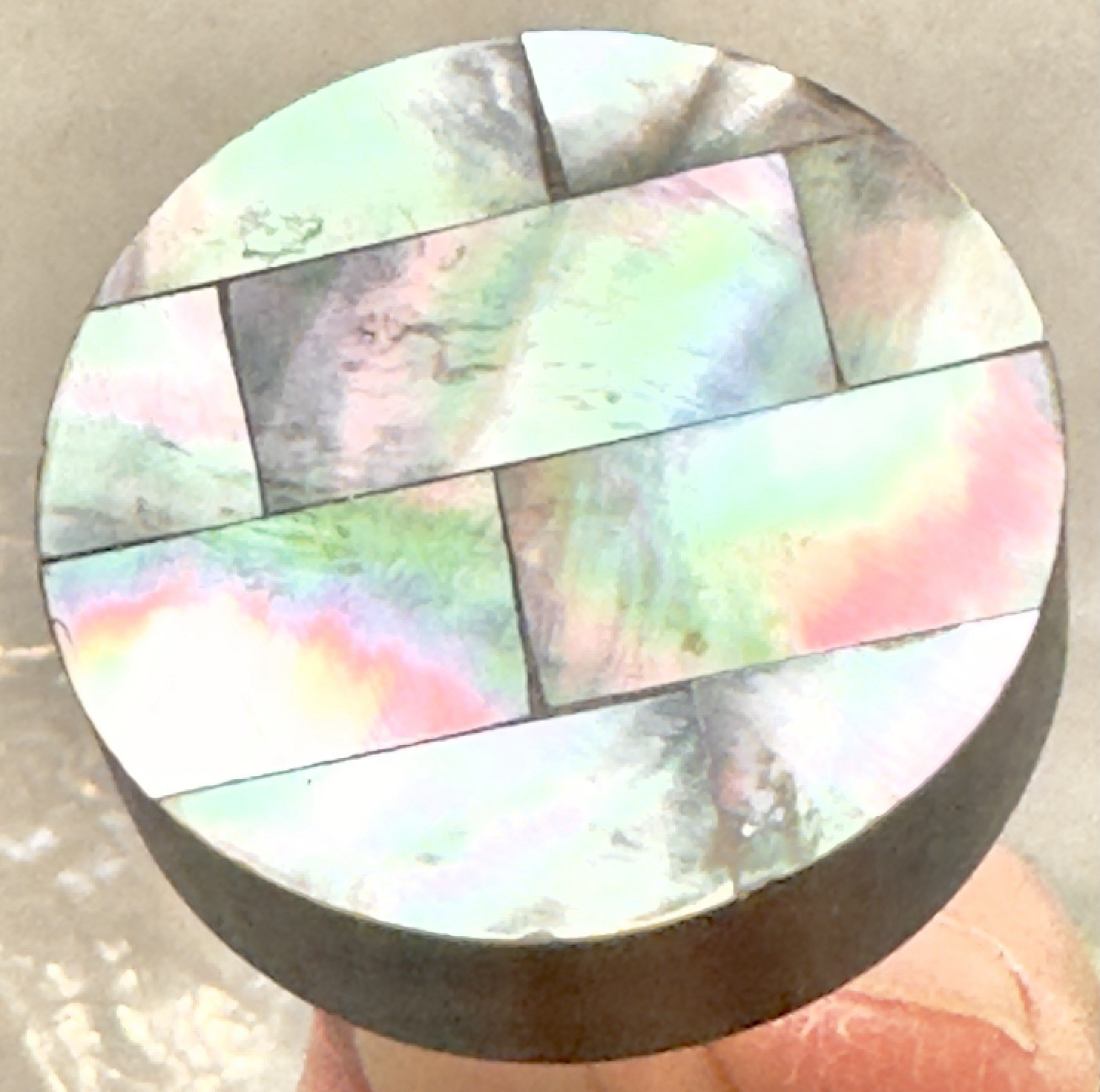 Vtg MOP Pull Handles Set/4 Mother of Pearl Black Round Drawer Knobs Long Screws