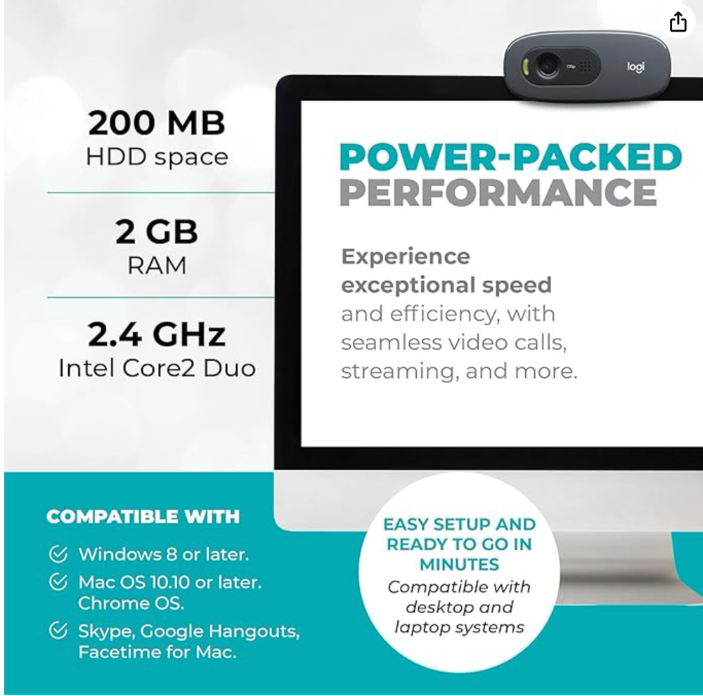 C270 Webcam Bundle - High Resolution HD 720 Logitech Webcam Camera with Micropho