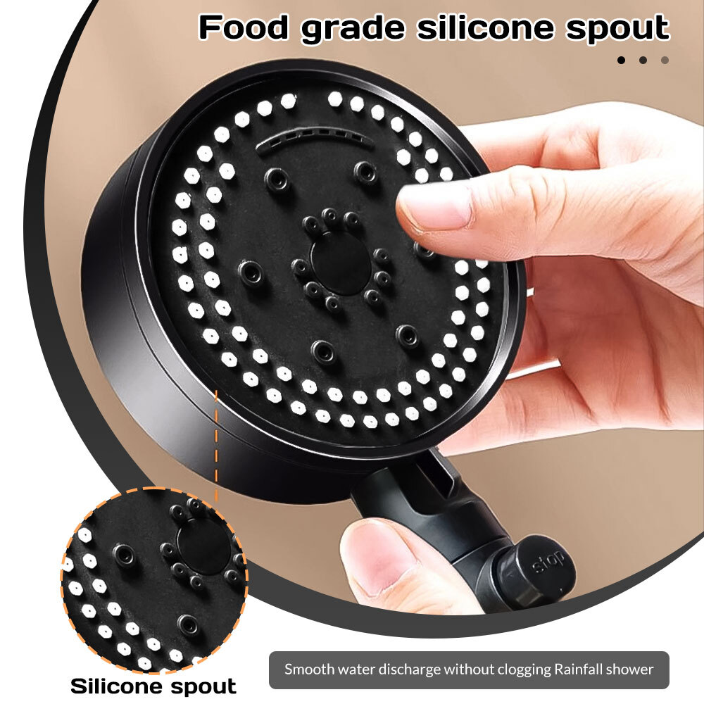 1/2x Detachable High Pressure Shower Head with Built-in Pause Button, 8-Function