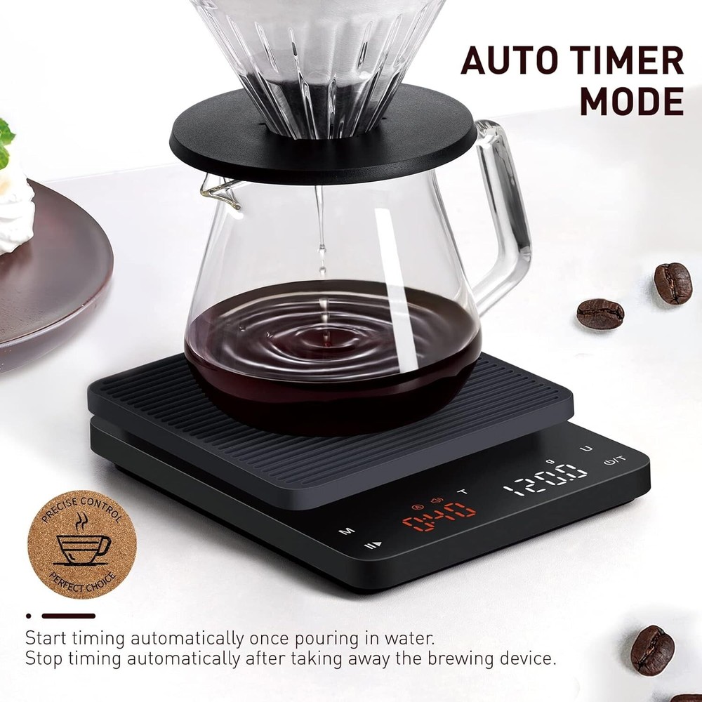 Professional Pour Over Coffee Scale – Auto Timing, Tare Function & Large Display