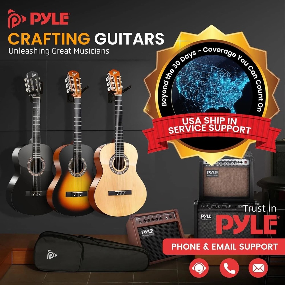 Pyle 3/4 Beginner Acoustic Guitar Kit 36” Junior Size w/ Case Strap Picks