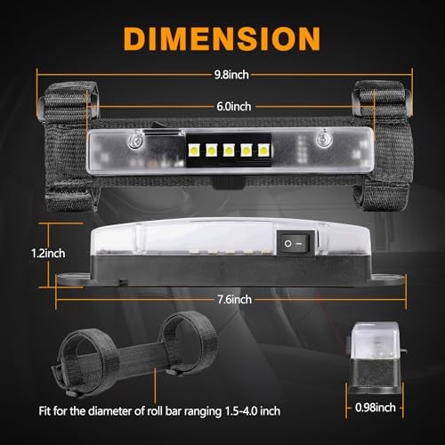 UTV Dome Light, Roll Bar Mount for UTV Interior Lights Battery Powered White