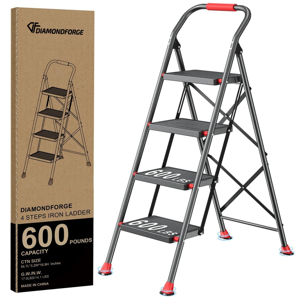 Step Ladder Foldable Folding Stool - for Home Adults Kitchen 4 Stepping Exten...