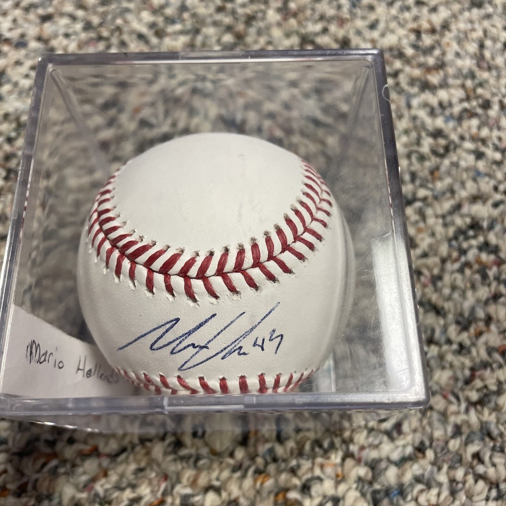 Mario Hollands Autographed Baseball MLB Authenticated With Case
