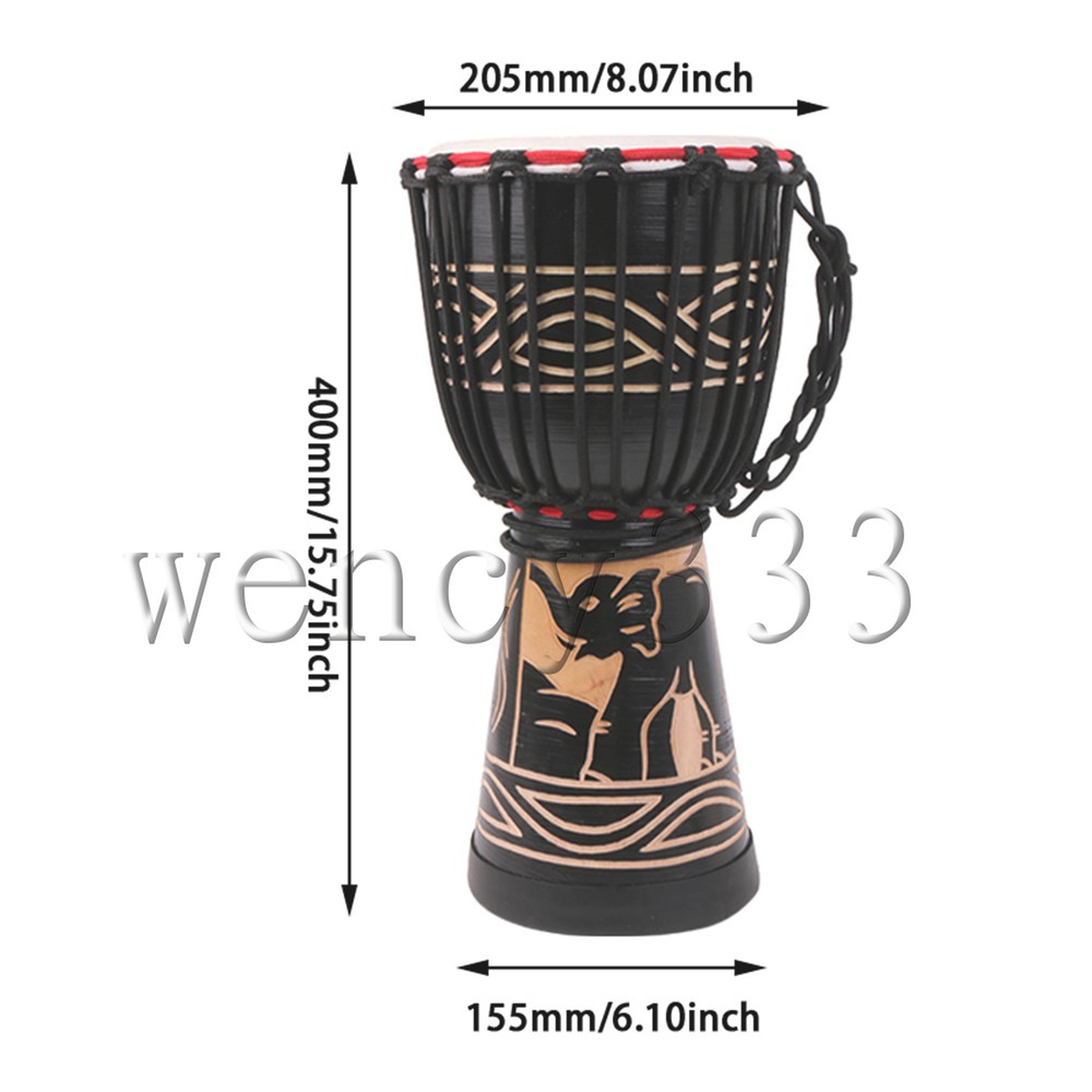 Professional Bongo Congo African Hand Drum 8inch Diameter Black Elephant Pattern