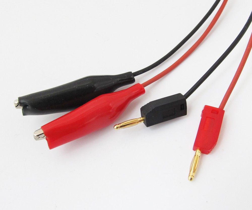 1pc 2mm 2ft Dual Gold stackable Banana Plug to Alligator Clip Stretching Cable