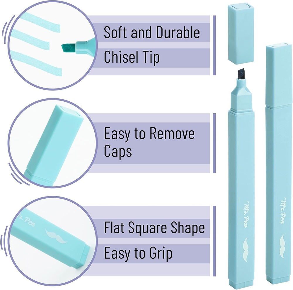 Creative 8-Pack Pastel Highlighters with Chisel Tip - No Bleed, Quick-Dry