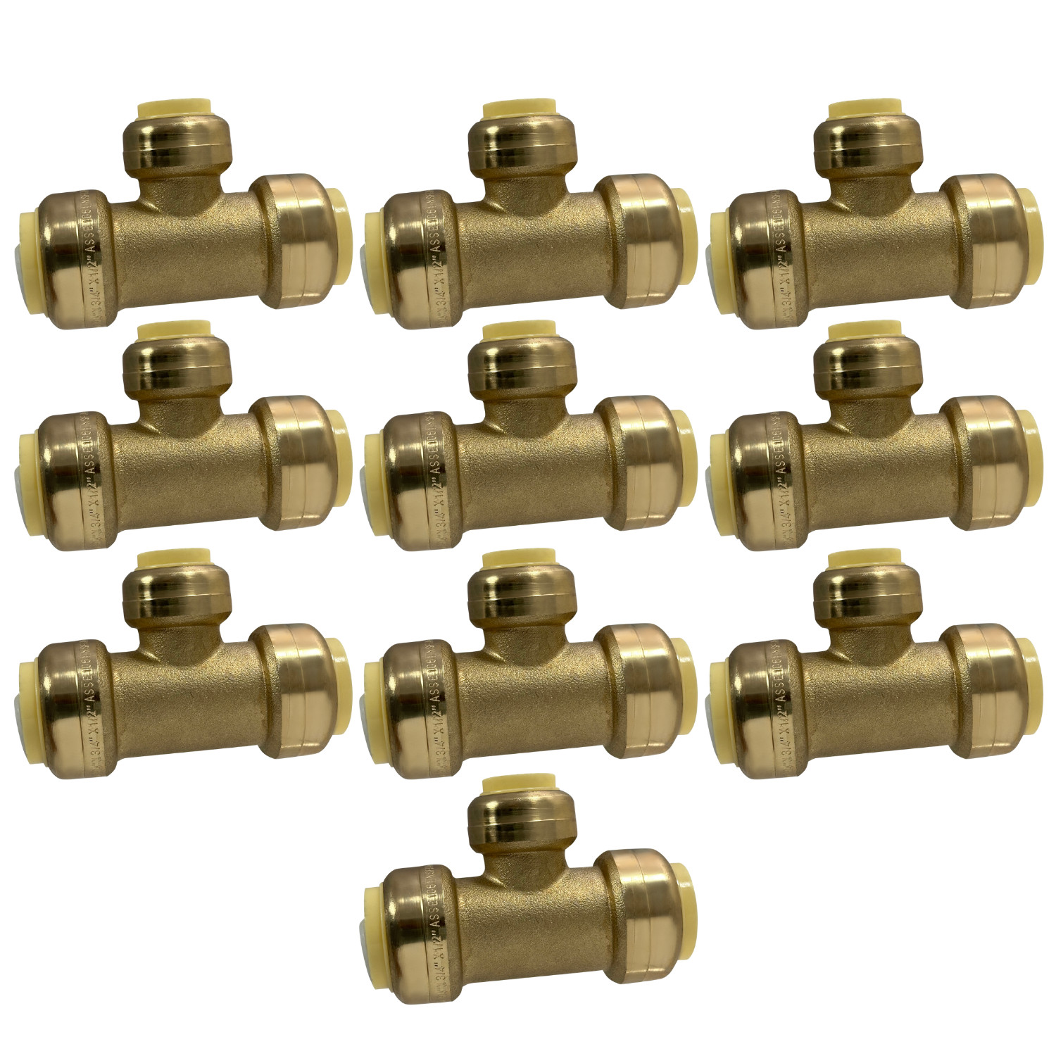 10 Pack XFITTING 3/4" x 3/4" x 1/2" Push Fit Tee, Push to Connect Tee, Lead Free
