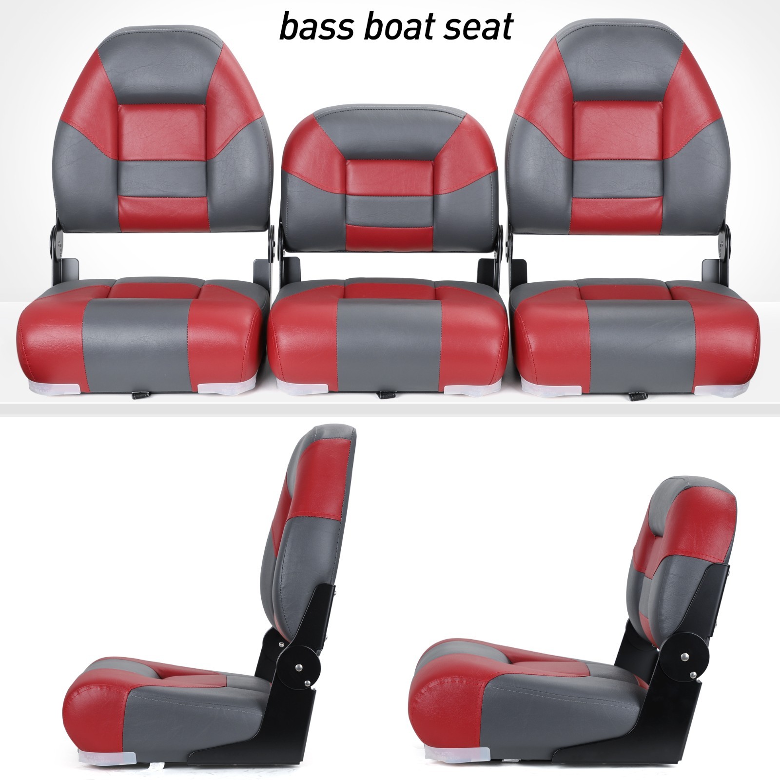 NORTHCAPTAIN Charcoal/Red 52" Folding Bass Boat Seat 3 PCS
