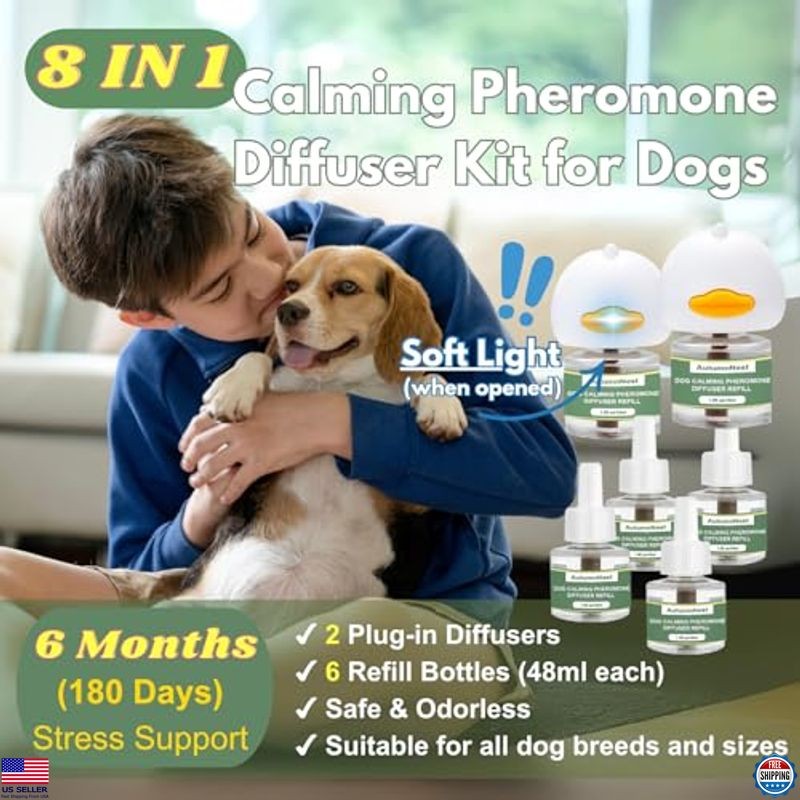 8-in-1 Dog Calming Diffuser Kit – 2 Plug-Ins & 6 Refills for Pheromone Relief