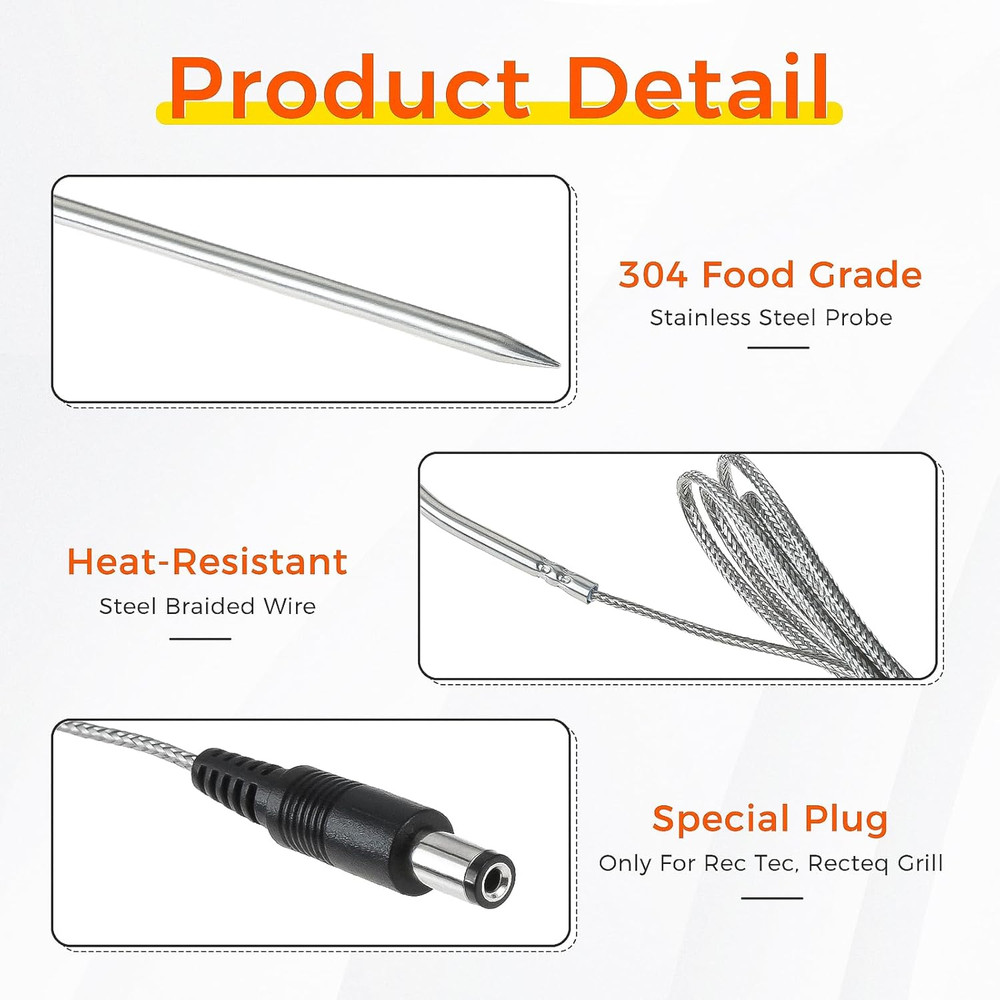 2 Pack Temperature Meat Probe Replacement for Rec Tec, Recteq Wood Pellet Grill